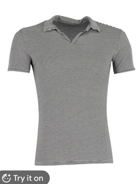 Theory large Black and White Narrow-Stripe Short-Sleeve Polo